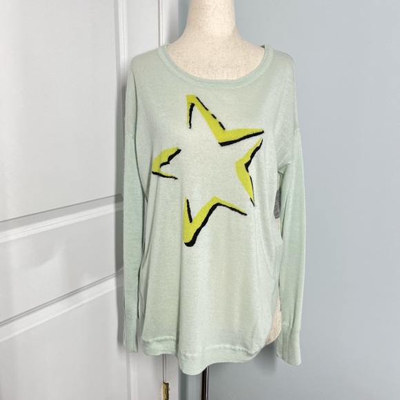 Lisa Todd 100% cashmere star print back stripes sweater size L - Picture 6 of 13